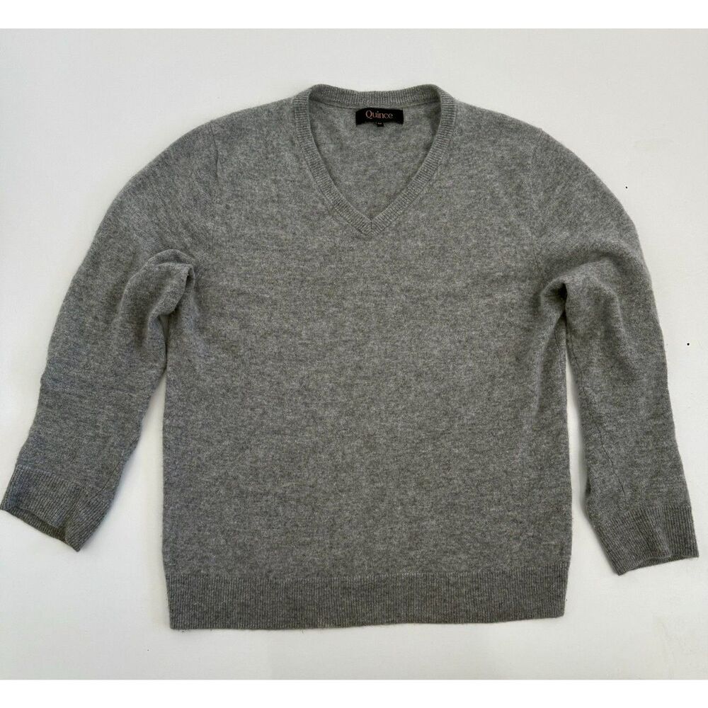 Quince 100% Mongolian Cashmere V-Neck Sweater Heather Grey Women's Size [M/L]*